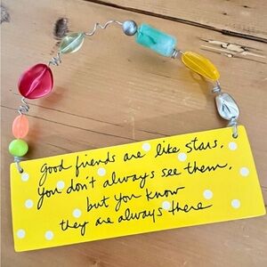 Sandra Magsamen Ceramic Sign, beads on metal hanger ⭐️ good friends ⭐️